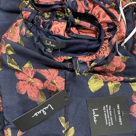 NWT Lulus Pop the Bottle Navy Blue Floral Jacquard Ruffled Mini Dress​ - Picture 7 of 9